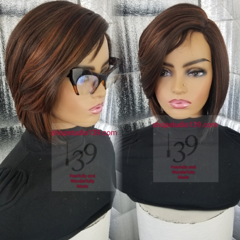 human hair lace part wig with bangs